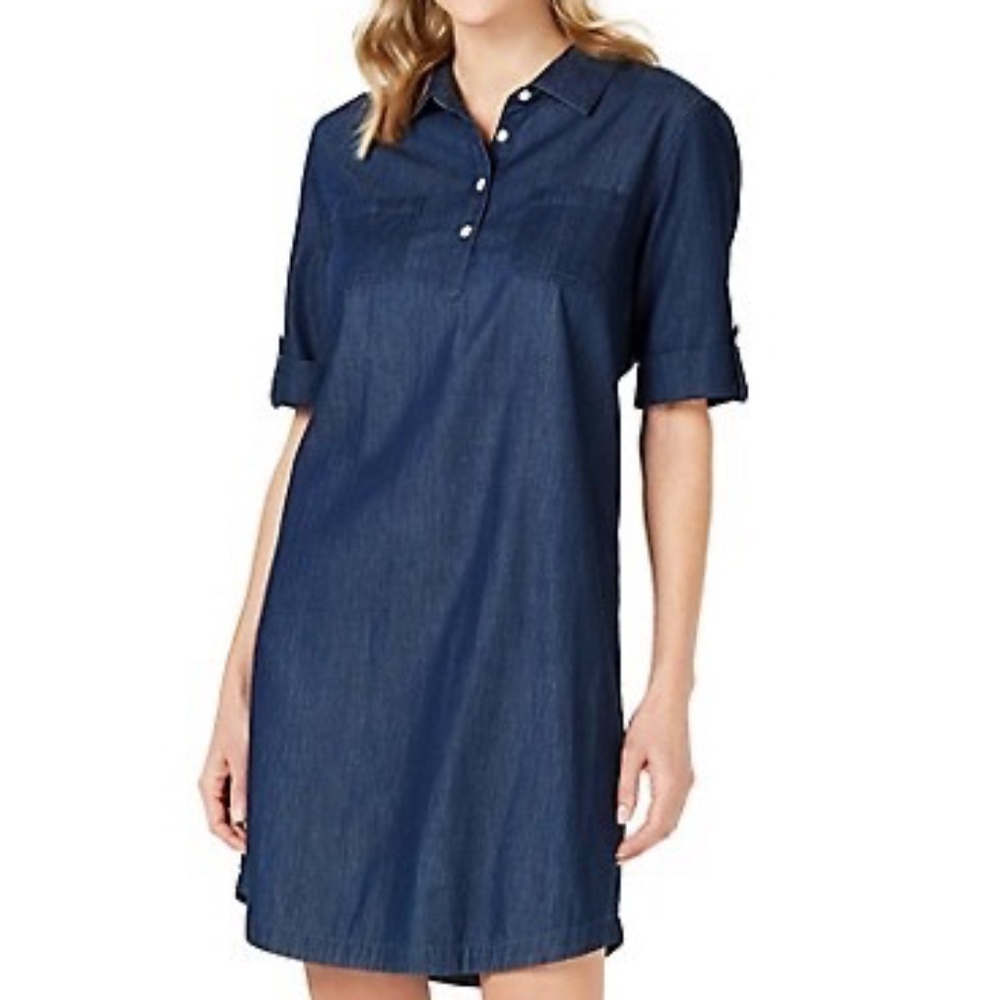 Karen Scott Chambray Blue Shirtdress 100% Cotton Women's Size Small Petite